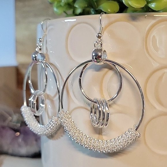 Oversized Ring Drop Hoop Earrings, S925 - Picture 5 of 8